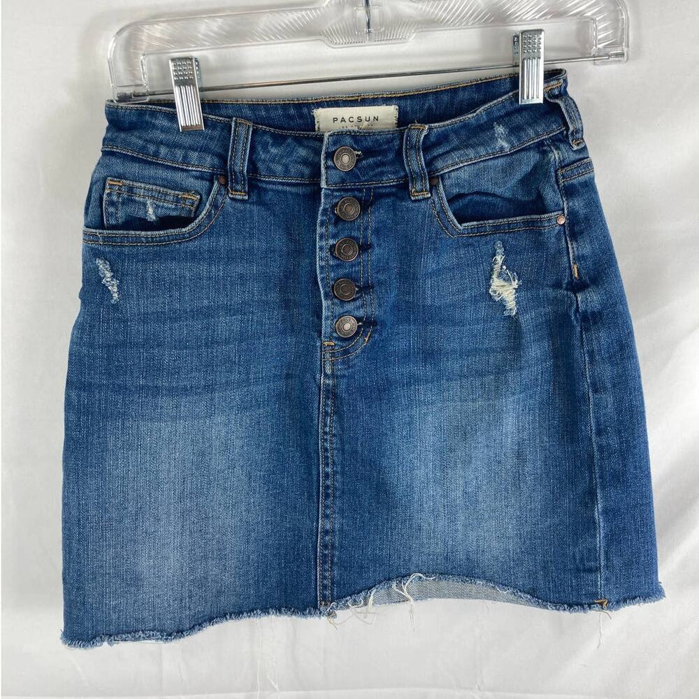 PacSun Medium Wash Button Up Distressed Denim Skirt 25